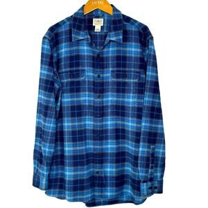 L.L. Bean‎ Flannel Shirt Blue Plaid Mens Large Tall